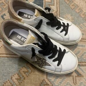 Golden Goose White and Gold Sneakers with Leopard Star